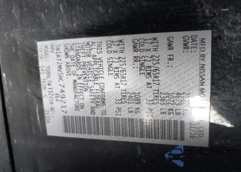 2017 Nissan Rogue Sv z USA, uszkodzony, nr VIN 5N1AT2MV5HC749217